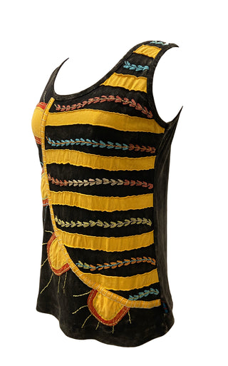      0040 RB Soft Knit Sleeveless Wide Strap Embroidered Tank Top Blouse - Agan Traders, Black Yellow