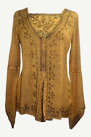 Renaissance Gypsy Bell Sleeve Blouse Top - Agan Traders, Old Gold
