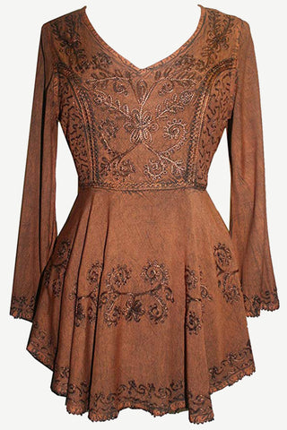 02 B Victorian Gothic Embroidered Diamond Neck Flare Tunic Blouse