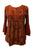 03 B Boho Medieval Embroidery Round Neck Blouse Top - Agan Traders, Orange Rust