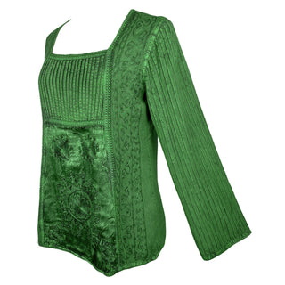 04 B Boho Fashion Pleated Embroidered Square Neck Blouse Top - Agan Traders, Lime Green
