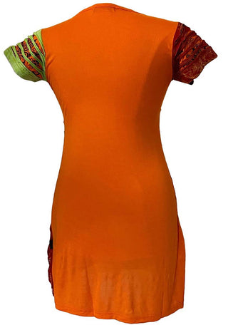 Knit Viscose Razor Cut Embroidered Light Weight Summer Short Baby Doll Dress - Agan Traders, Orange Multi