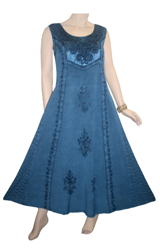 Rich Elegant Satin Blend Renaissance Sleveless Summer Sun Dress Gown - Agan Traders, Blue