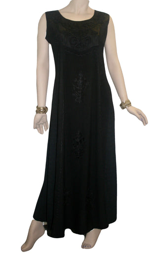 Rich Elegant Satin Blend Renaissance Sleveless Summer Sun Dress Gown - Agan Traders, Black