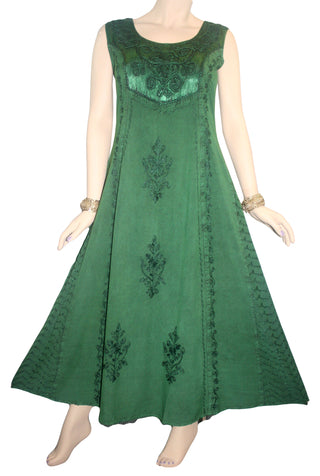 Rich Elegant Satin Blend Renaissance Sleeveless Summer Sun Dress Gown - Agan Traders,  Emerald Green