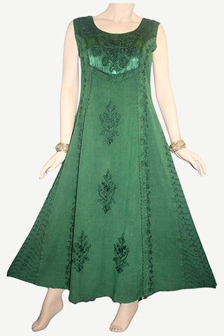 Rich Elegant Satin Blend Renaissance Sleeveless Summer Sun Dress Gown - Agan Traders,  Emerald Green