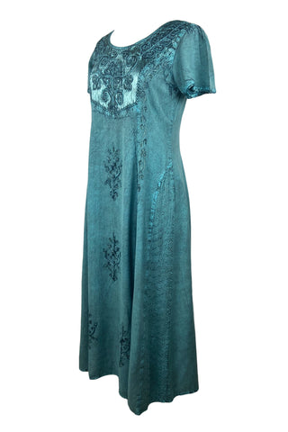 1024 DR Gothic Vintage Cap Sleeve Embroidered Casual Chic Dress Gown - Agan Traders, Turquoise