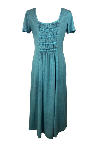 1024 DR Gothic Vintage Cap Sleeve Embroidered Casual Chic Dress Gown - Agan Traders, Turquoise