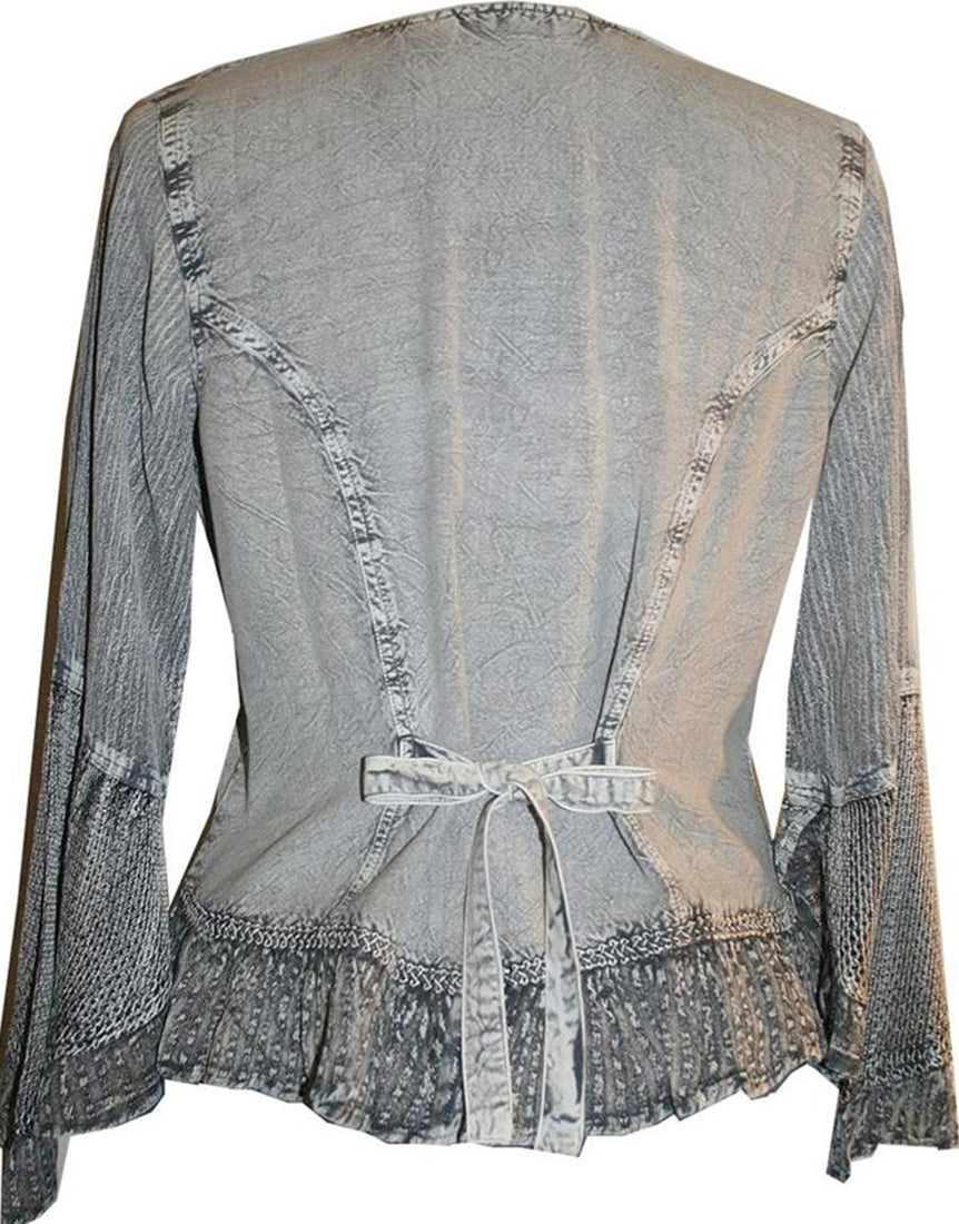 103 B Embroidered Net Ruffle Sheer Lace Sleeve Blouse – Agan Traders