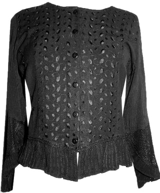 Embroidered Netted Ruffle Sleeve Blouse - Agan Traders, Black