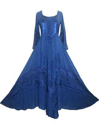 106 DR Renaissance Victorian Embroidered Flaire Hem Corset Dress Gown - Agan Traders, Navy Blue