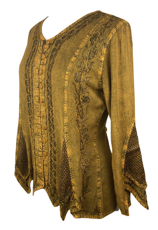 Gypsy Medieval Vintage Asymmetrical Net Renaissance Top Blouse - Agan Traders, Old Gold