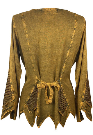 Gypsy Medieval Vintage Asymmetrical Net Renaissance Top Blouse - Agan Traders, Old Gold