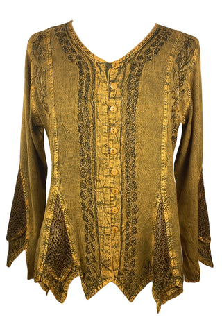 Gypsy Medieval Vintage Asymmetrical Net Renaissance Top Blouse - Agan Traders, Old Gold