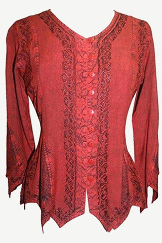 Gypsy Medieval Vintage Asymmetrical Net Renaissance Top Blouse - Agan Traders, B. Red