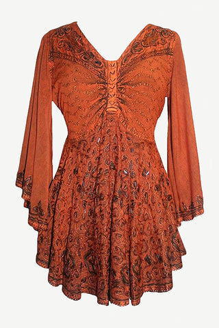 Women's Roman Butterfly Bell Sleeve Flare Hem Embroidered Sequin Tunic ~ 116 B