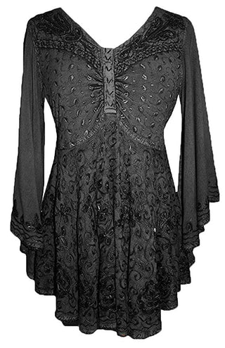 Medieval Butterfly Bell Sleeve Flare Blouse - Agan Traders, Black