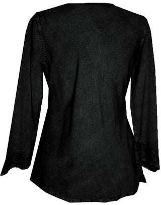 Embroidered Front V Neck Vintage Blouse - Agan Traders, Black