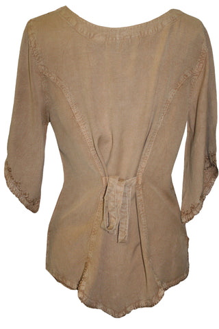 Scooped Neck Medieval  Embroidered Blouse - Agan Traders, Camel