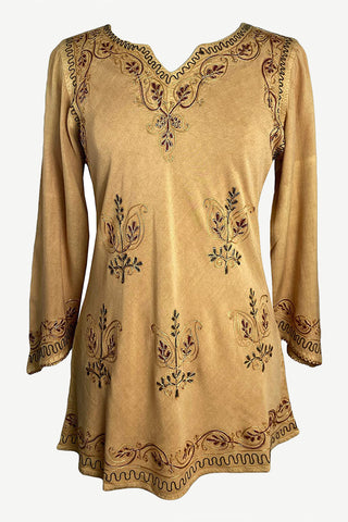 Embroidered Rayon Renaissance Blouse - Agan Traders, Camel