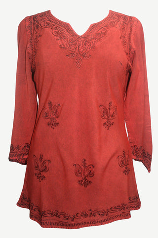 Embroidered Rayon Renaissance Blouse - Agan Traders, B Red