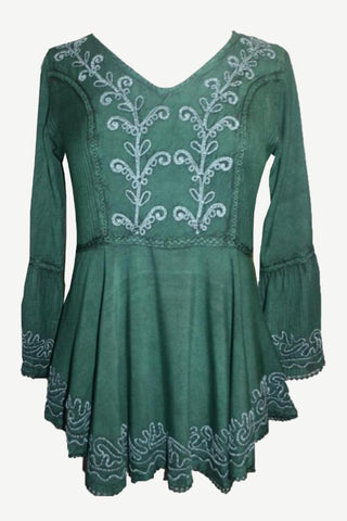 Medieval Embroidered Medieval Embroidered Tunic Blouse - Agan Traders, Green