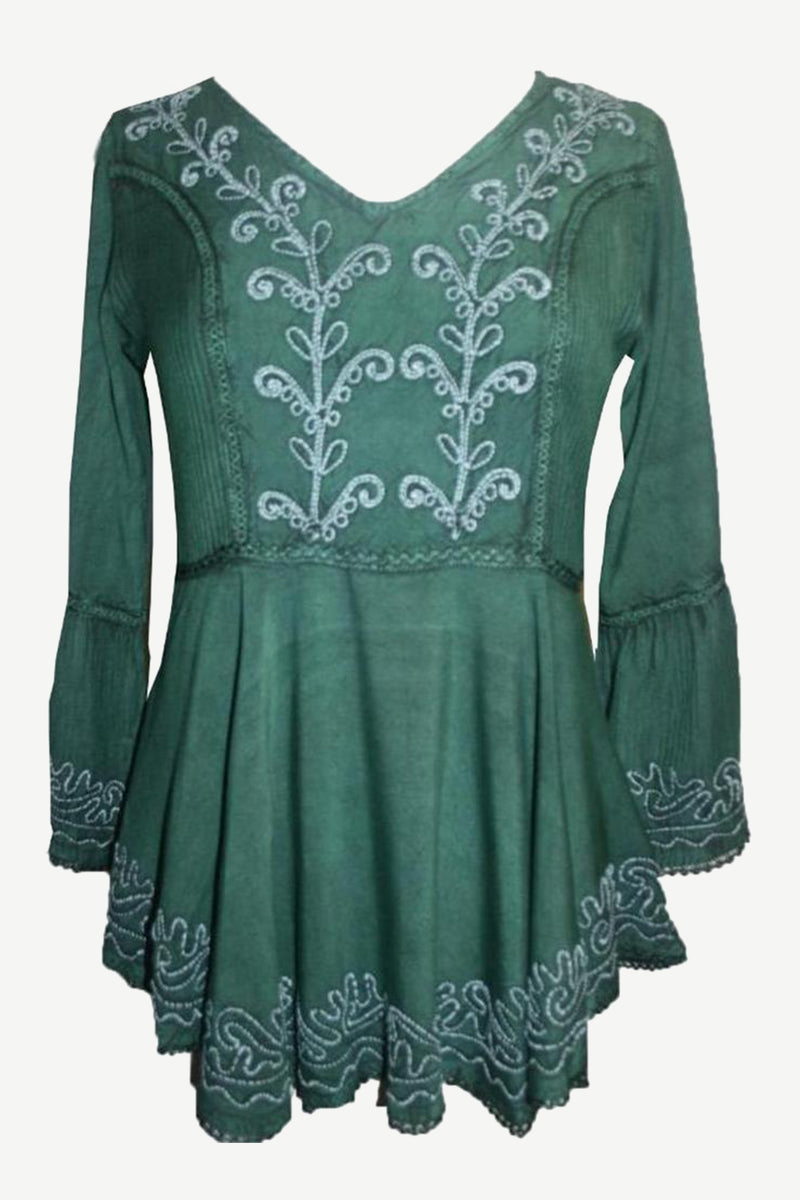 27710 B Medieval Embroidered Round Neck Short Sleeve Tunic Blouse