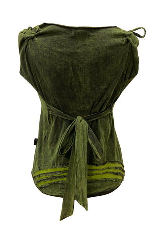136 RB Knit Cotton Stonewashed Wide Strap Embroidered Stylish Tie dye Tank Top - Agan Traders, Green