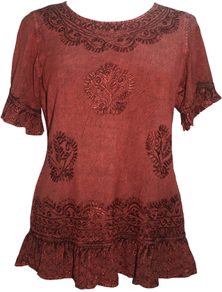 Medieval Peasant Bohemian Ruffle Gypsy Ari Blouse Top - Agan Traders, Burgundy