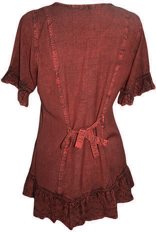 Medieval Peasant Bohemian Ruffle Gypsy Ari Blouse Top - Agan Traders, Burgundy