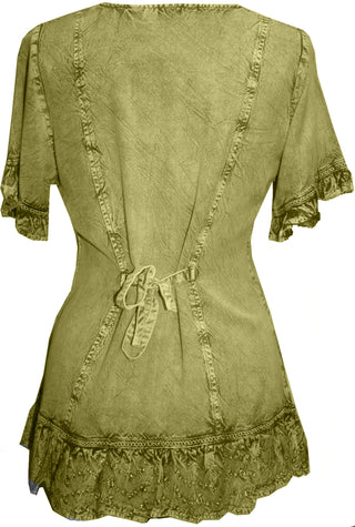 Medieval Peasant Bohemian Ruffle Gypsy Ari Blouse Top - Agan Traders, Lime