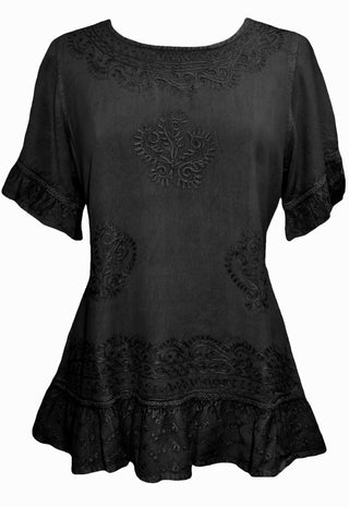 Medieval Peasant Bohemian Ruffle Gypsy Ari Blouse Top - Agan Traders, Black