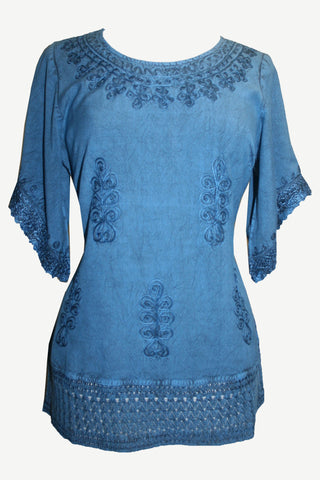Medieval Renaissance Peasant Gypsy Ari Lace Blouse Top - Agan Traders, Teal Blue