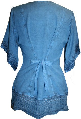 Medieval Rennaissance Peasant Gypsy Ari Lace Blouse Top - Agan Traders, Teal Blue