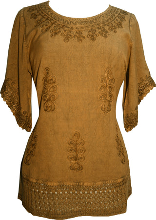 Medieval Renaissance Peasant Gypsy Ari Lace Blouse Top - Agan Traders, Old Gold