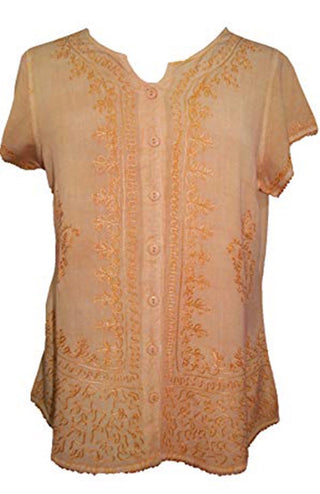 Medieval Bohemian Embroidered Top Shirt Blouse - Agan Traders, Mustard Light