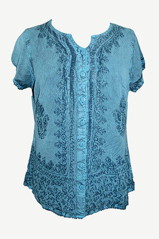 Medieval Bohemian Embroidered Top Shirt Blouse - Agan Traders, Turquoise
