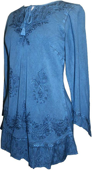 147 B Gypsy Medieval Ruffle Top Tunic Kurta Blouse India - Agan Traders, Blue