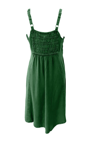 186017 DR Bohemian Spaghetti Strap Embroidered Smocked Elastic Mid Calf Sun Dress - Agan Traders, E green 