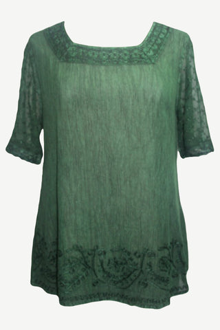 186028 B Vintage Square Neck Sheer Crape Lace Blouse Top - Agan Traders, E Green