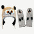 Kids Size - Soft Warm Knit Wool Fleece Lined Flap Animal Hat Mitten Set