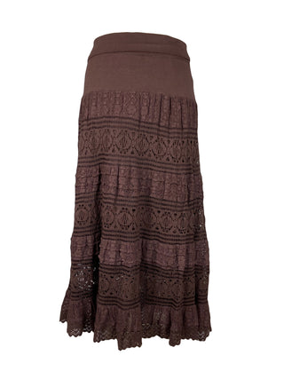 21238 SKT Cotton Lace Tiered Lined Long Skirt - Agan Traders, Choco