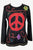 Rib Cotton Peace Patch Embroidered Boho Gypsy Top Blouse - Agan Traders, Black Red