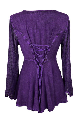 Medieval Gothic Embroidered Flare Sheer Lace Sleeve Top Blouse - Agan Traders, Purple
