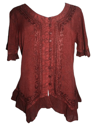 305 B Medieval Bohemian Embroidered Bottom Shirt Blouse - Agan Traders, Burgundy