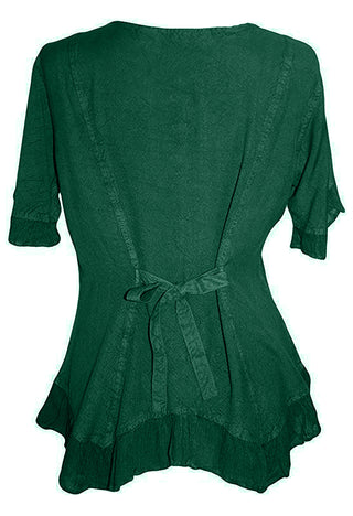 305 B Medieval Bohemian Embroidered Bottom Shirt Blouse - Agan Traders, H Green