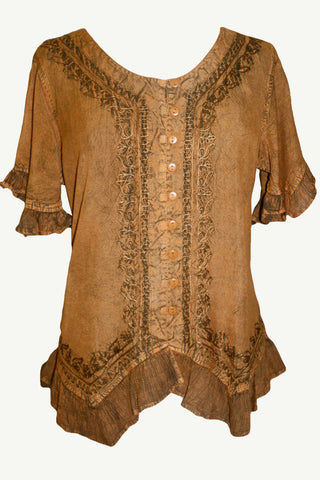 305 B Medieval Bohemian Embroidered Bottom Shirt Blouse - Agan Traders, Old Gold
