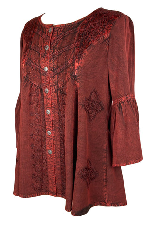 307 B Medieval Bohemian Embroidered Bottom Shirt Blouse - Agan Traders, Burgundy