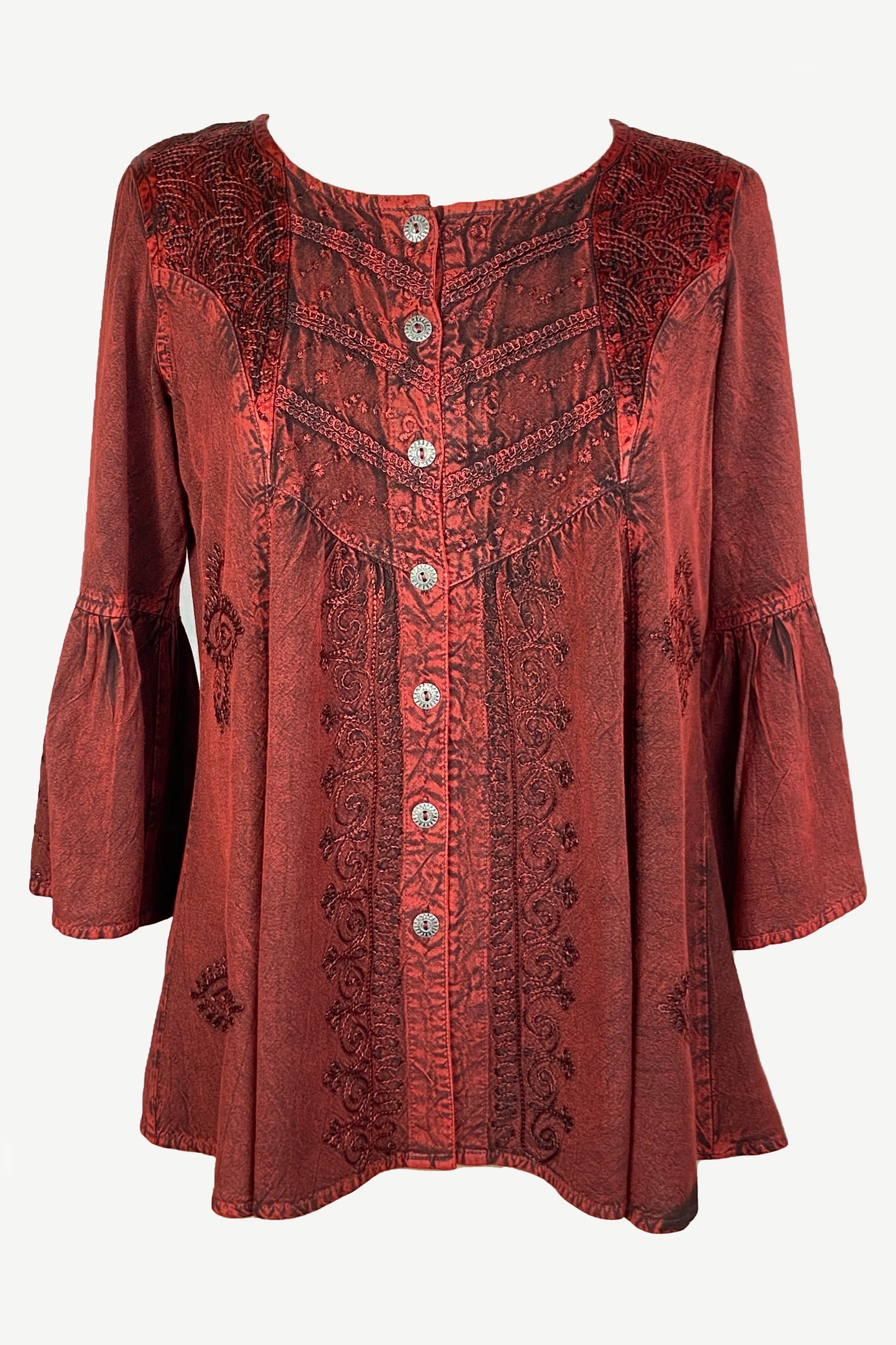 27 707 B Women's Boho Medieval Embroidered Button Down Full Sleeve