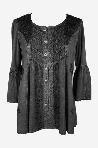 307 B Medieval Bohemian Embroidered Bottom Shirt Blouse - Agan Traders, Black